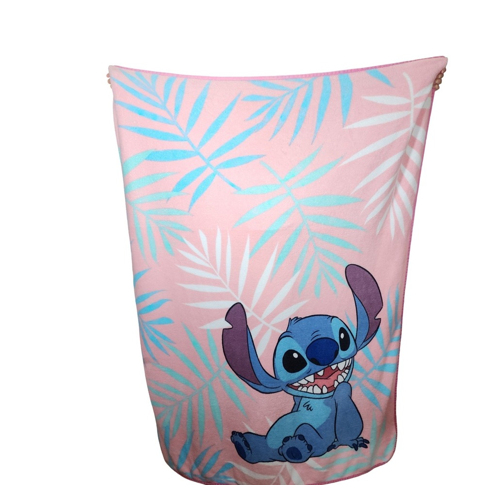 Disney Lilo & Stitch Pink Tropical Palm Leaf Fleece Throw Blanket 44x57 RN18389